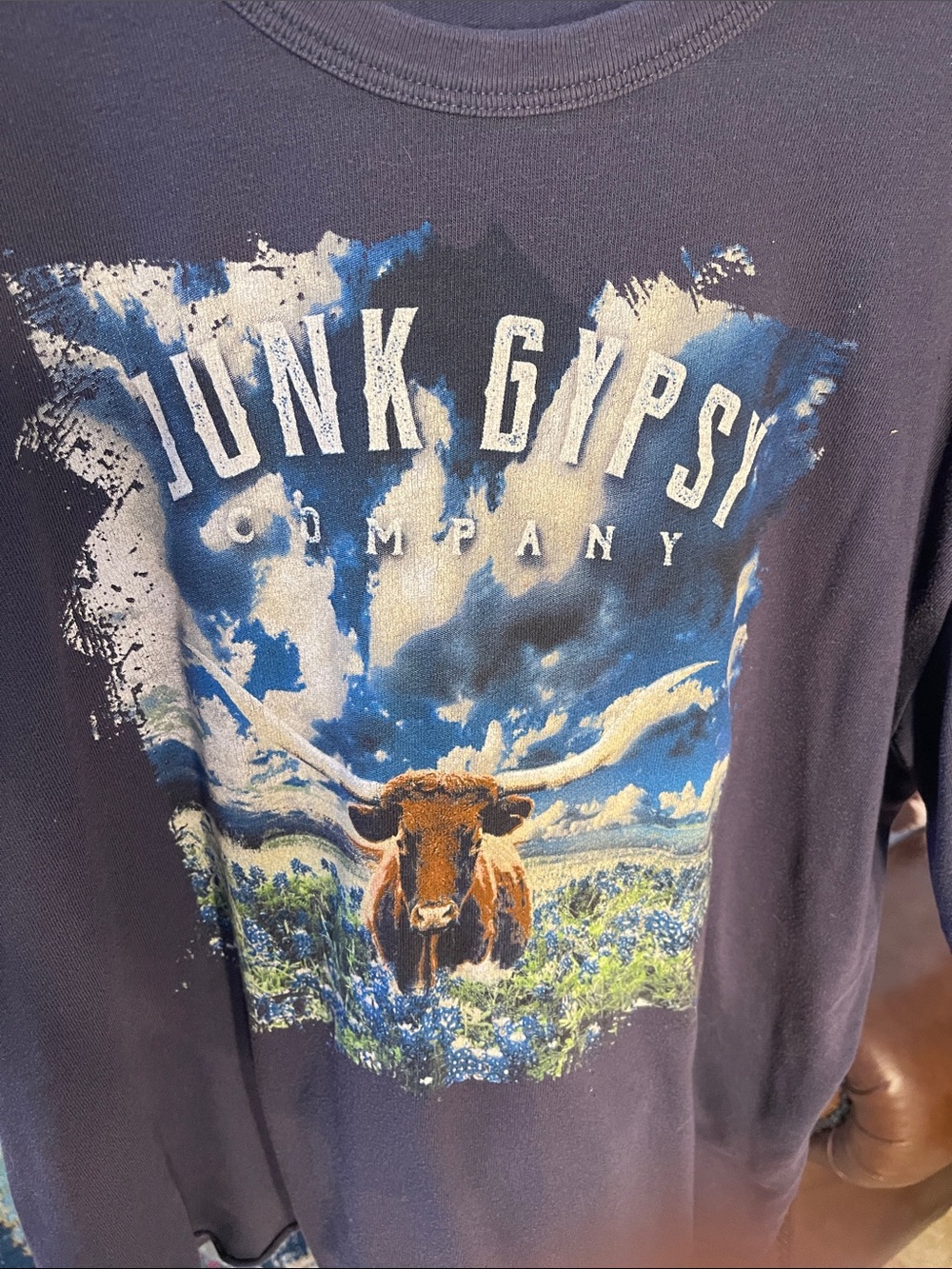 Junk Gypsy Company Women's Short Sleeve Tee - Raw Hem Navy with Scenic Graphic